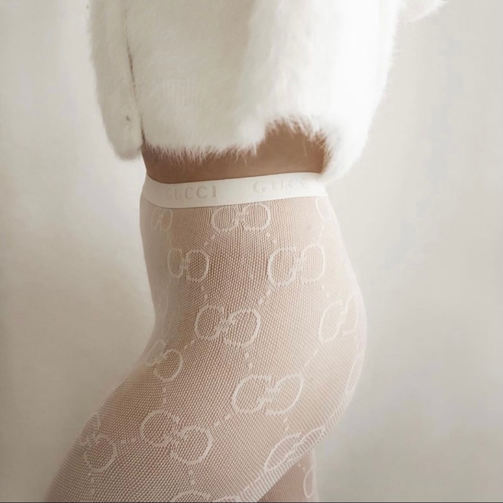 Gucci Logo GG Off White Tights Small